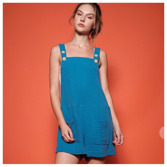 14 Boho Adjustable Button Detailed Gauze Sleeveless Romper - Picture 3 of 5